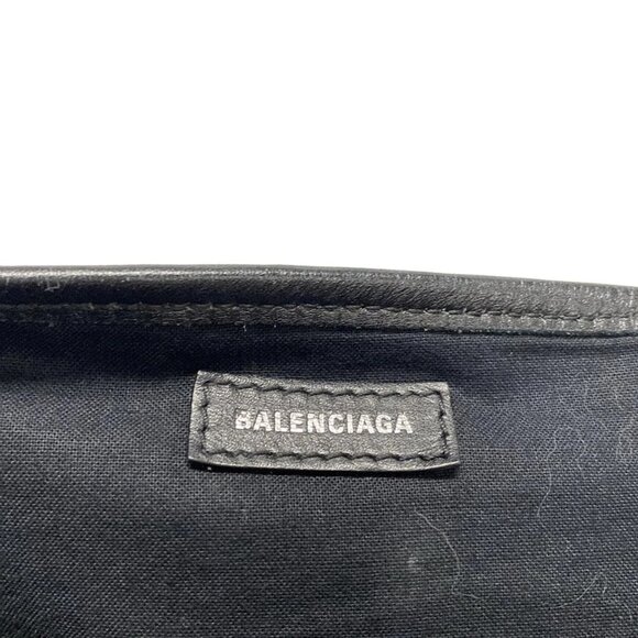 Auth BALENCIAGA Navy Cabas S 339933 Cream Black Canvas Leather Tote Bag - Picture 8 of 16